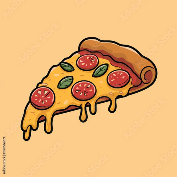 Obraz Flying Slice Of Pizza Cartoon Vector Illustration. Fast Food Concept Isolated Vector. Flat Cartoon Style