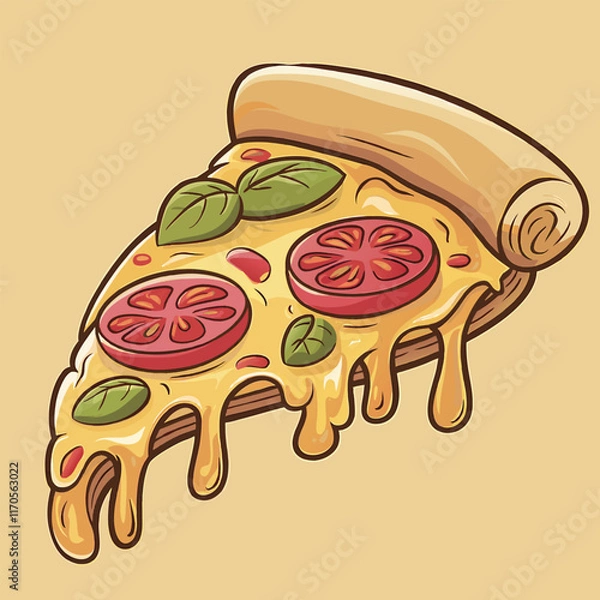Obraz Flying Slice Of Pizza Cartoon Vector Illustration. Fast Food Concept Isolated Vector. Flat Cartoon Style