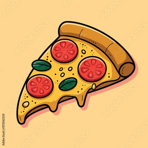 Obraz Flying Slice Of Pizza Cartoon Vector Illustration. Fast Food Concept Isolated Vector. Flat Cartoon Style