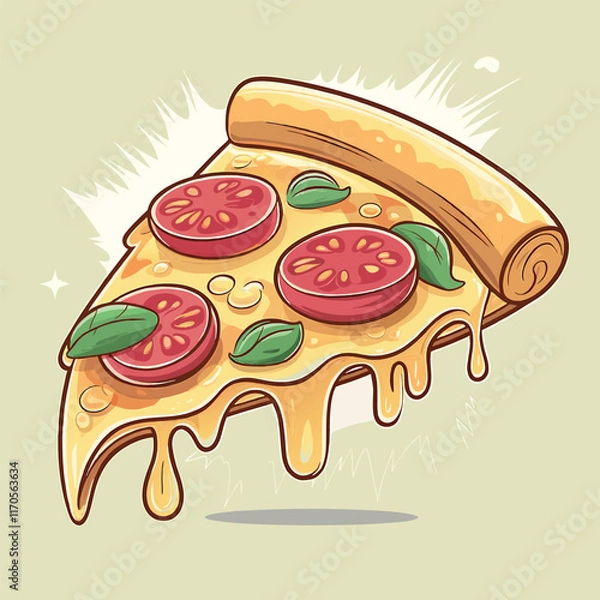 Obraz Flying Slice Of Pizza Cartoon Vector Illustration. Fast Food Concept Isolated Vector. Flat Cartoon Style