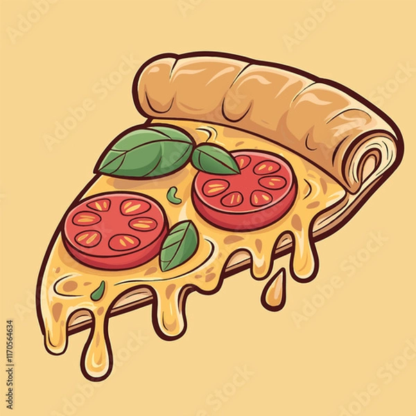 Obraz Flying Slice Of Pizza Cartoon Vector Illustration. Fast Food Concept Isolated Vector. Flat Cartoon Style