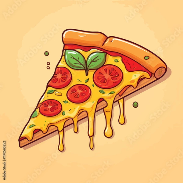 Obraz Flying Slice Of Pizza Cartoon Vector Illustration. Fast Food Concept Isolated Vector. Flat Cartoon Style