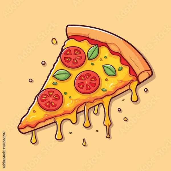 Obraz Flying Slice Of Pizza Cartoon Vector Illustration. Fast Food Concept Isolated Vector. Flat Cartoon Style