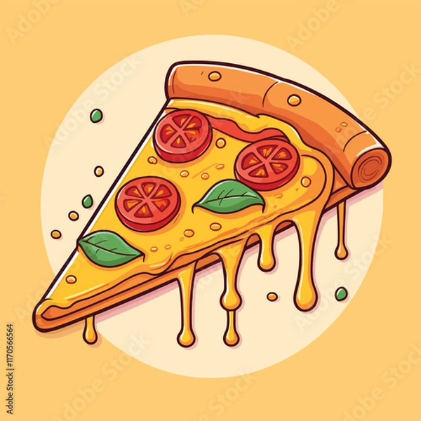Obraz Flying Slice Of Pizza Cartoon Vector Illustration. Fast Food Concept Isolated Vector. Flat Cartoon Style