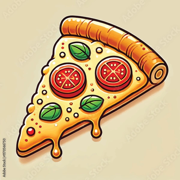 Obraz Flying Slice Of Pizza Cartoon Vector Illustration. Fast Food Concept Isolated Vector. Flat Cartoon Style