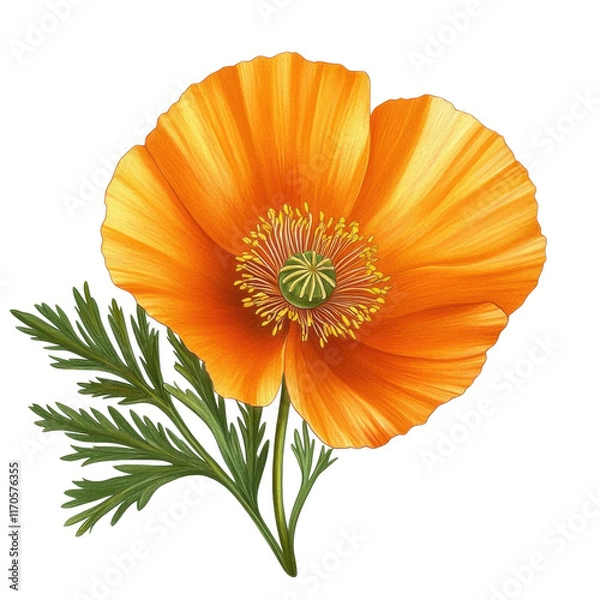 Fototapeta illustration of a California Poppy flower- isolated on a white background- California Poppy .