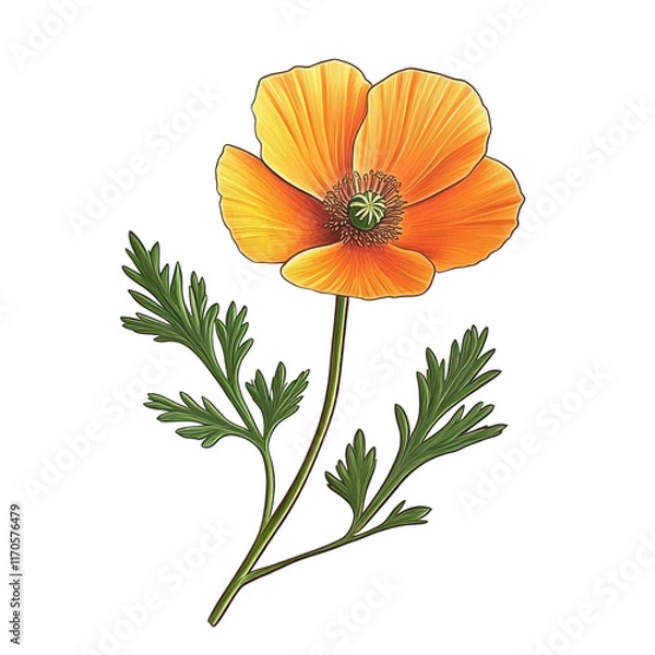 Fototapeta Beautiful California Poppy flower Clipart- isolated on a white background- California Poppy .