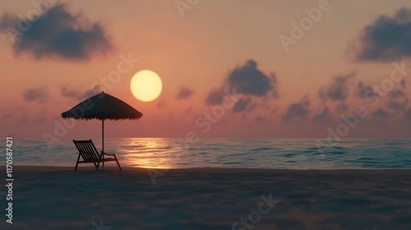 Fototapeta beach umbrella chair sand sun overhead