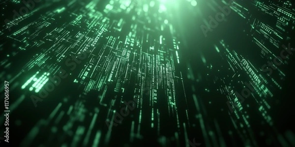 Fototapeta Green Data Stream Visualizing Advanced Technology