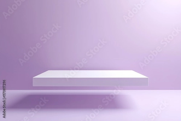 Fototapeta A white rectangular platform floating in the air, with a light purple background