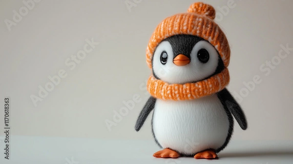 Obraz Cute penguin doll in a hat on a white background with space for text.Penguin Awareness Day.