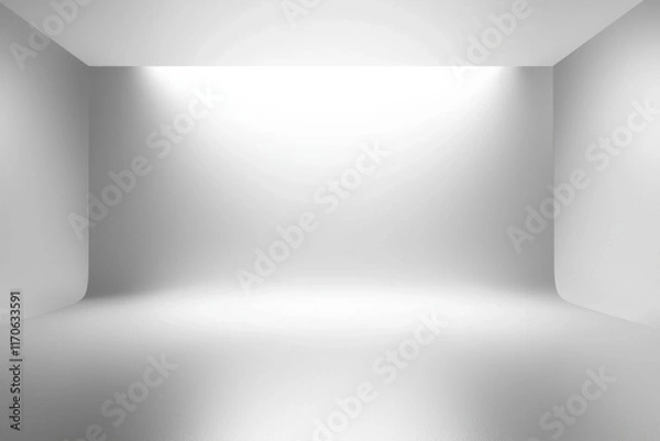Fototapeta An empty photo studio backdrop with a seamless white gradient, illuminated by softbox lighting 