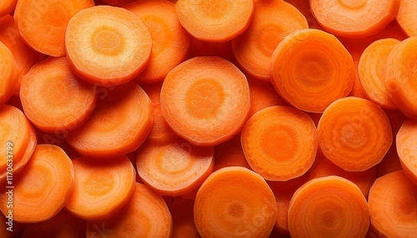 Obraz Closeup of fresh carrot slices background