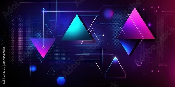 Fototapeta Dynamic Neon Triangles with Futuristic Geometric Art Style