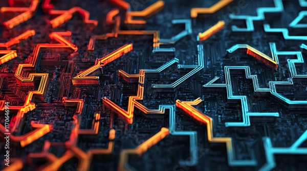 Fototapeta A chaotic maze of lines and arrows symbolizing the complexity of crypto investment strategies.