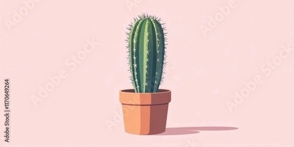 Fototapeta Tall Cactus in Terracotta Pot Against Blush Pink Backdrop