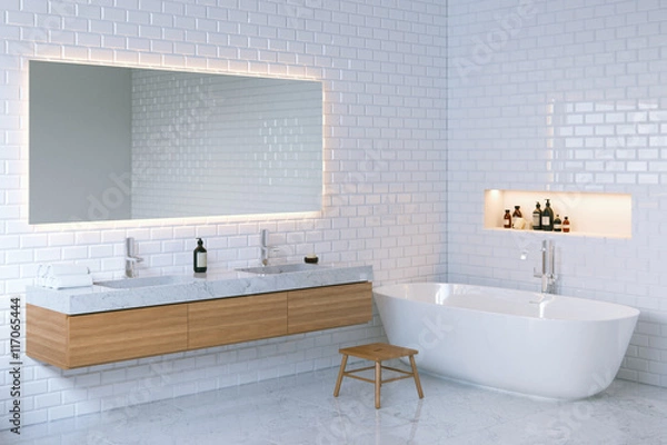 Fototapeta Minimalist elegance bathroom interior. 3d render.