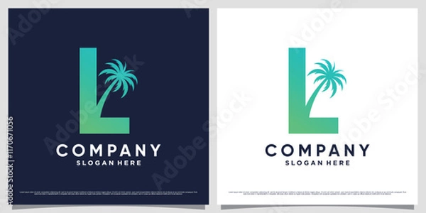 Fototapeta Initial letter l with palm tree icon and modern unique concept