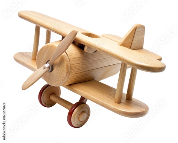 Fototapeta wooden toy airplane on a white background
