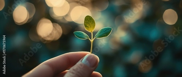 Fototapeta Emerging Seedling with Sunlight, Ideal for Text and Banner Design - Symbolizing Growth and Environmental Awareness