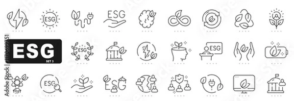 Fototapeta Set of esg related line icons. Environment, social, government etc. Editable stroke. Set 3