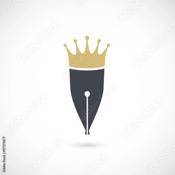 Fototapeta Fountain pen icon and crown icon / logotype. Isolated on white background. Vector illustration, eps 10.