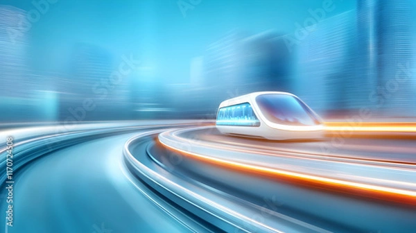 Fototapeta Car driving on a busy highway at night with motion blur and traffic on the road