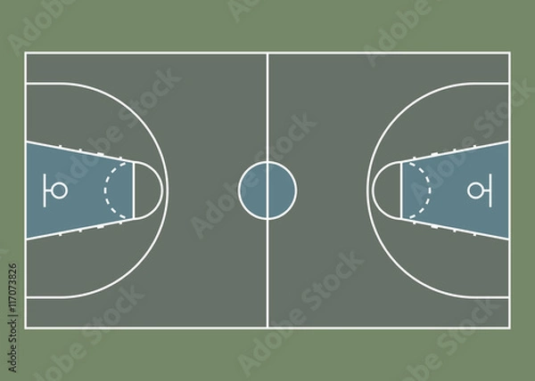 Fototapeta Basketball court / field - top view. Proper markings and proportions according standards. Vector illustration, eps 8.