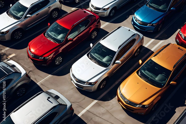 Fototapeta Aerial View of a Vibrant GM Dealership Displaying a Spectrum of Vehicles