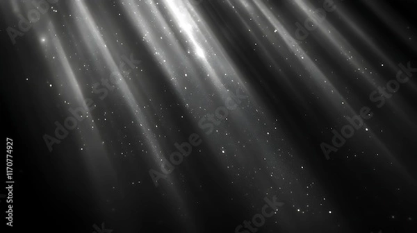 Obraz Diagonal light rays with sparkles on black background.