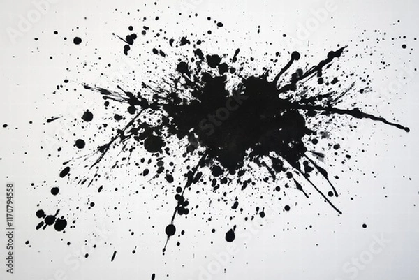 Fototapeta Abstract Black Ink Splashes on White Background - High-Resolution Texture for Design Projects