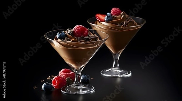 Fototapeta Indulge in a Luxurious Chocolate Mousse with Fresh Berries and Elegant Presentation