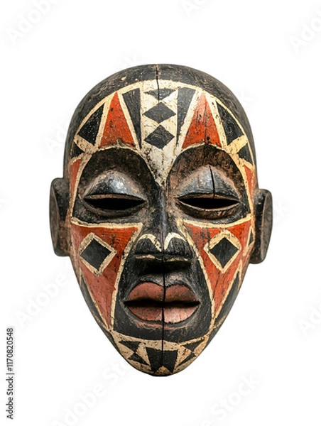 Fototapeta A traditional African mask featuring intricate patterns and colors, used in cultural ceremonies.
