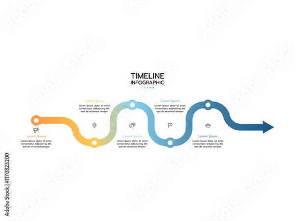 Obraz Business process. Timeline infographics with 5 steps, circles, arrows. Vector chart.
