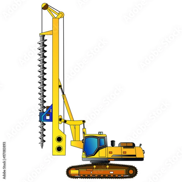 Fototapeta Machine for drilling holes for foundations. Vector