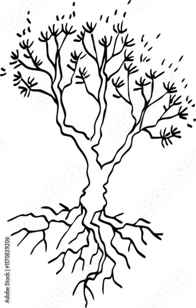 Fototapeta hand drawn side view of tree with root illustration.