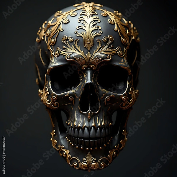 Fototapeta Intricate Ornate Skull Design with Golden Flourishes Exemplifying Artistic Craftsmanship and Cultural Significance