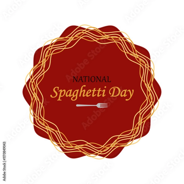 Fototapeta National Spaghetti Day. Spaghetti and fork. Postcard, banner, poster, vector.