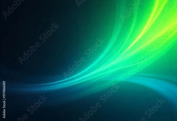Obraz Abstract Green and Blue Wave: Flowing Light Background