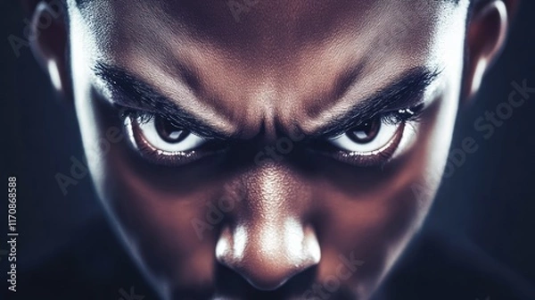 Fototapeta Angry man's close-up portrait, dark background, intense expression, film noir style