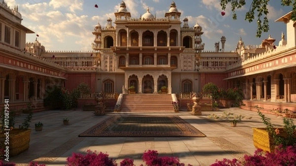 Fototapeta An elegant depiction of Rajwada Palace during a cultural event.