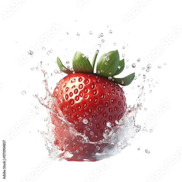 Fototapeta Fresh Strawberry Splashing in Clear Water on Transparent Background