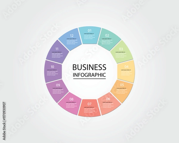 Fototapeta Business design template for an infographic banner featuring circular diagrams with dodecagon shape