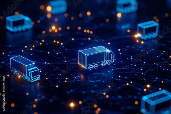 Obraz Digital logistics network with trucks and connections, showcasing innovation and efficiency in delivery operations