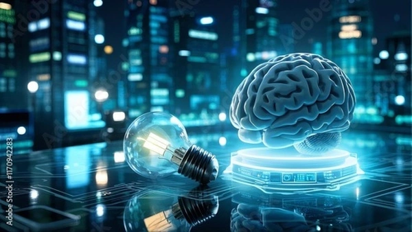 Fototapeta Innovative Brainstorming Moment: Illuminated Light Bulb Inspiring Curiosity and Creativity in a Conceptual Design