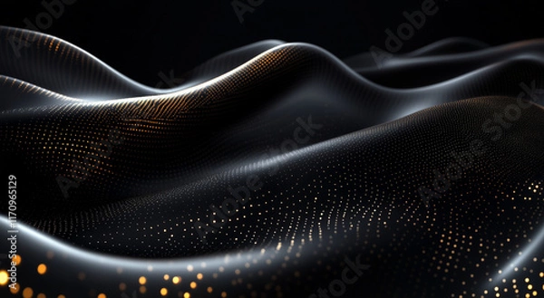 Obraz Abstract Flowing Dark Waves With Subtle Golden Dots For Tech And Design