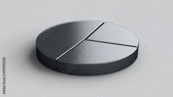Fototapeta 3D rendered dark gray pie chart divided into three sections.