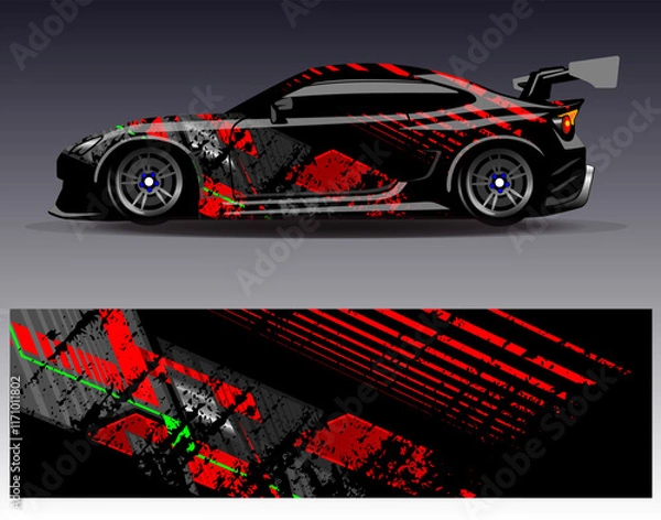Obraz Car wrap design vector. Graphic abstract stripe racing background designs for vehicle, rally, race, adventure and car racing livery	