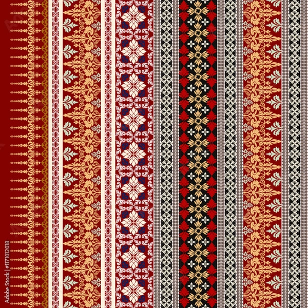 Obraz Vector damask fabric pattern, red-black background floral pattern, full body pattern