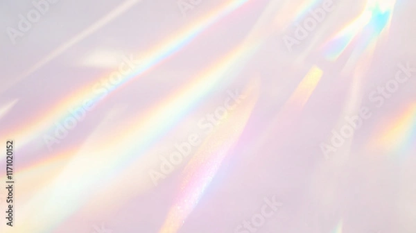 Fototapeta Holographic rainbow light refraction texture overlay with abstract soft bokeh effect on a transparent PNG backdrop. Organic prismatic glow and natural shadows. Background with copy space